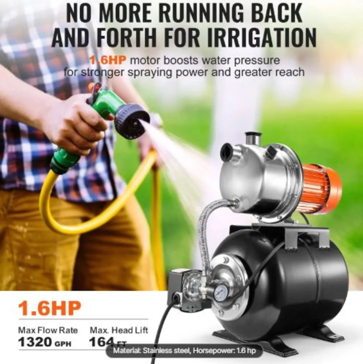 1193W(1.6 HP) Shallow Well Pump with Pressure Tank - Image 2