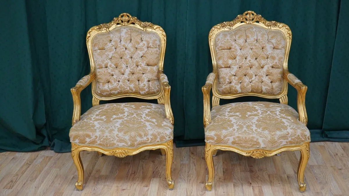Pair of Rococo-Style Giltwood Armchairs - Image 2