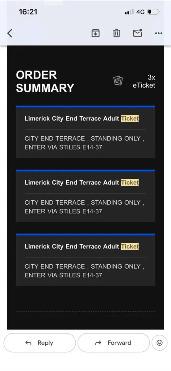 Cork v Limerick League Final Terrace Tickets x 3 - Image 1