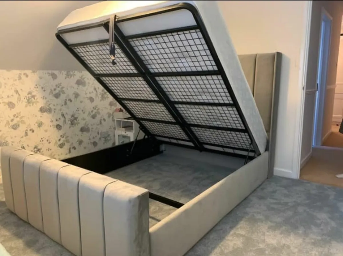 New Panel Wingback Bed Frame With Mattress - Image 3