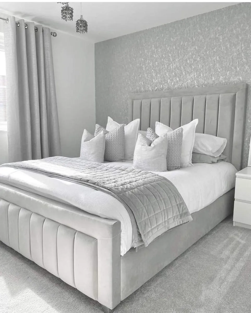 New Panel Wingback Bed Frame With Mattress - Image 4