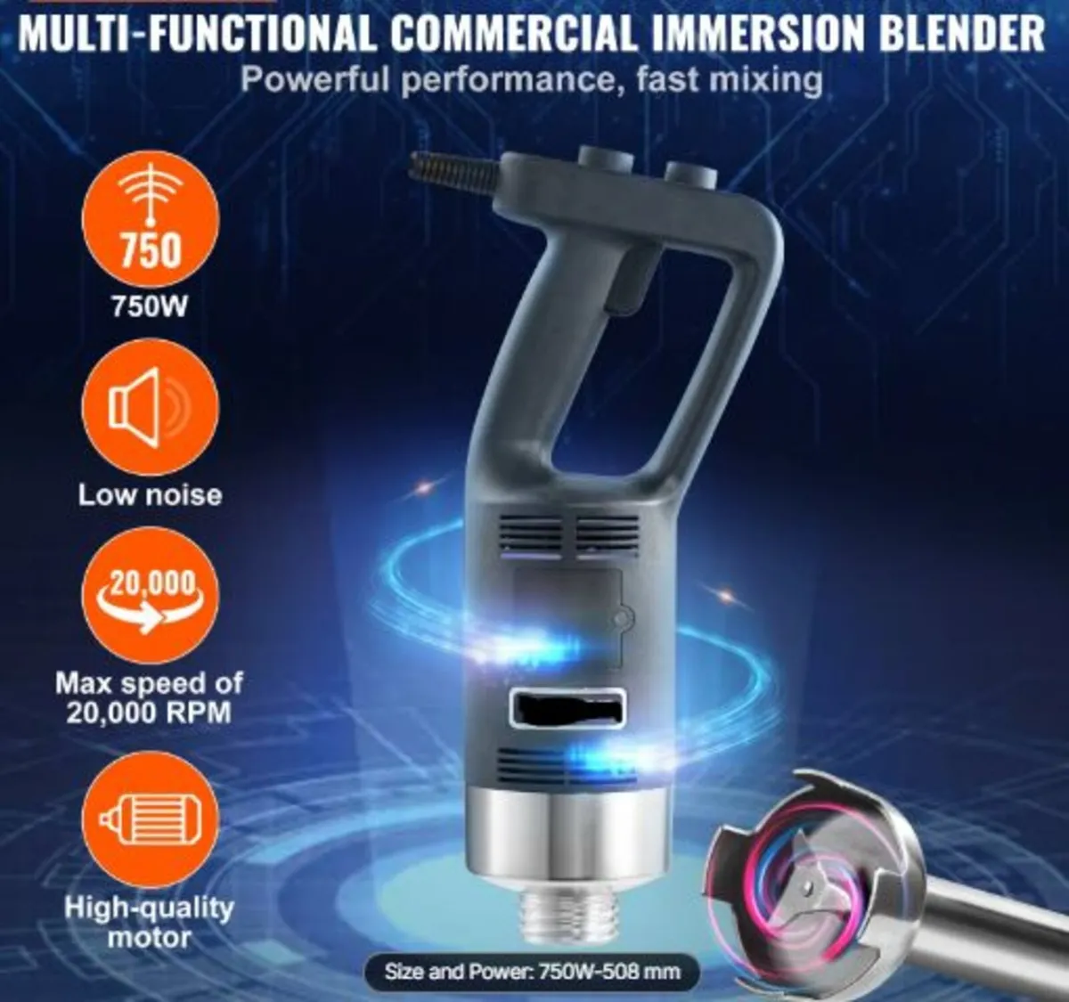 Commercial Immersion Blender, 750 Watt Heavy Duty - Image 4