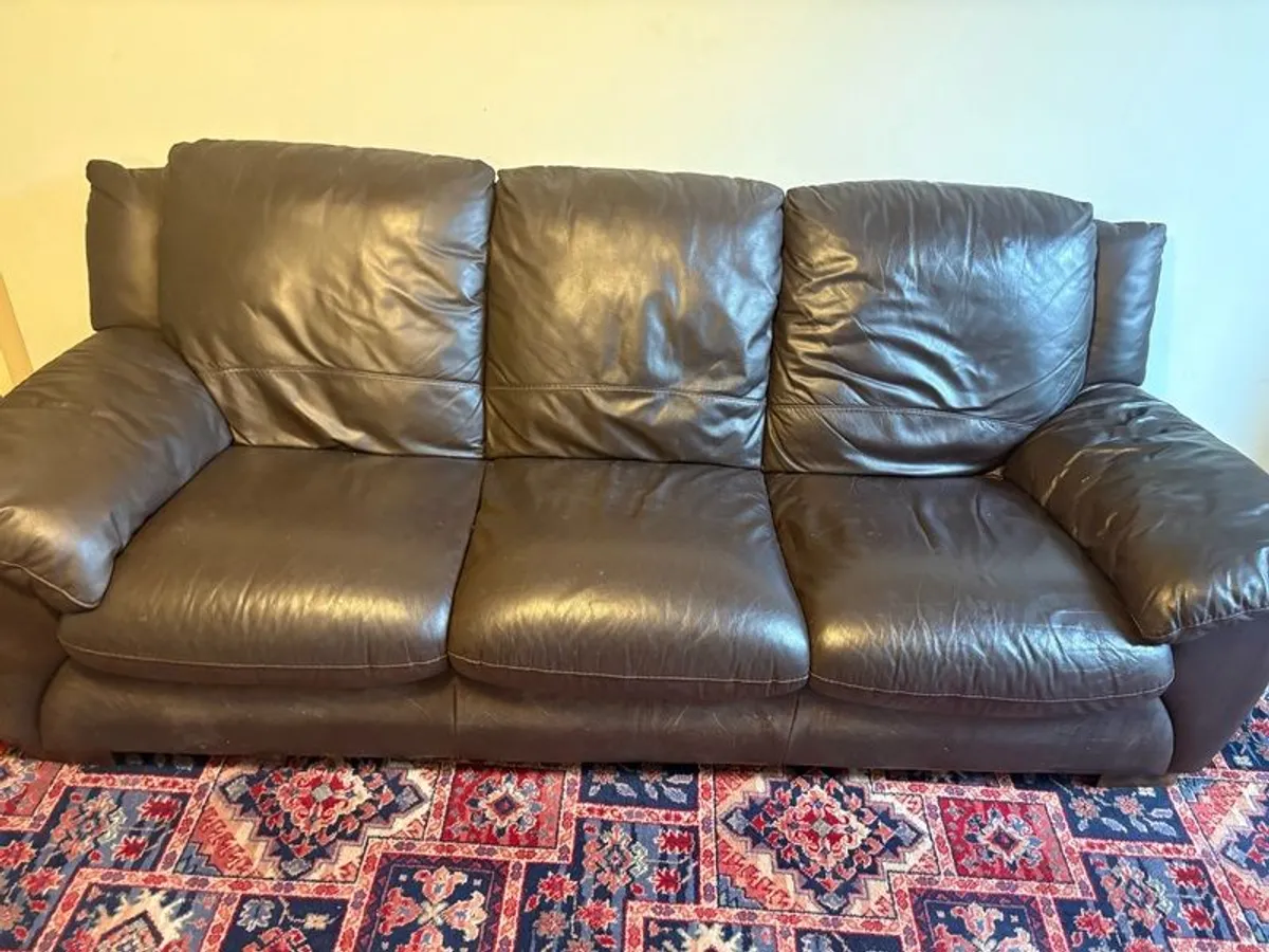 Real Leather ( dark brown) suite 3 seater and two 1 seaters - Image 2