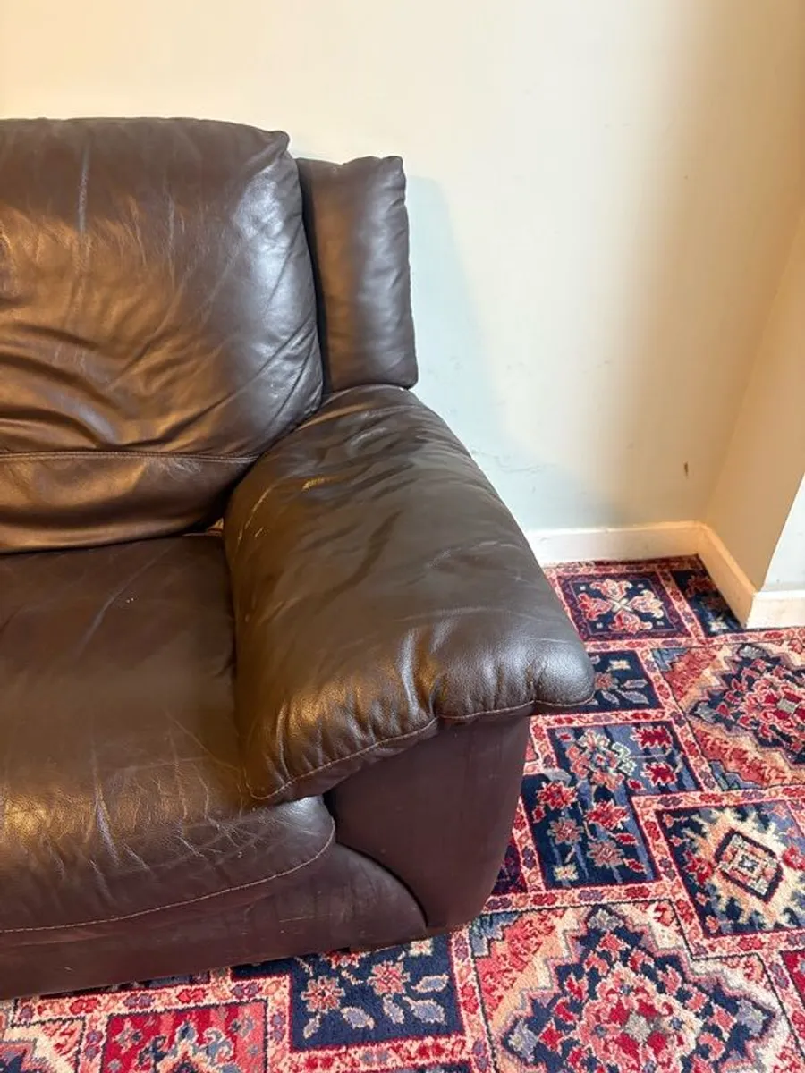 Real Leather ( dark brown) suite 3 seater and two 1 seaters - Image 3