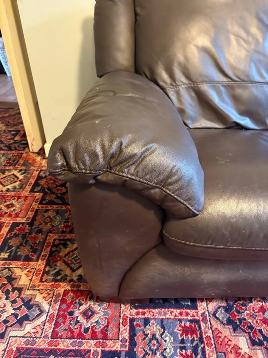 Real Leather ( dark brown) suite 3 seater and two 1 seaters - Image 4