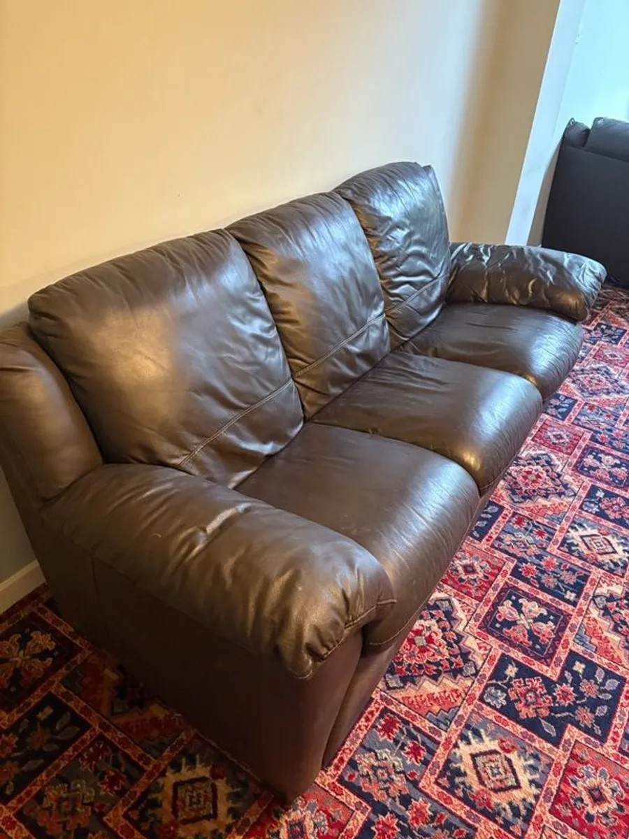 Real Leather ( dark brown) suite 3 seater and two 1 seaters - Image 1