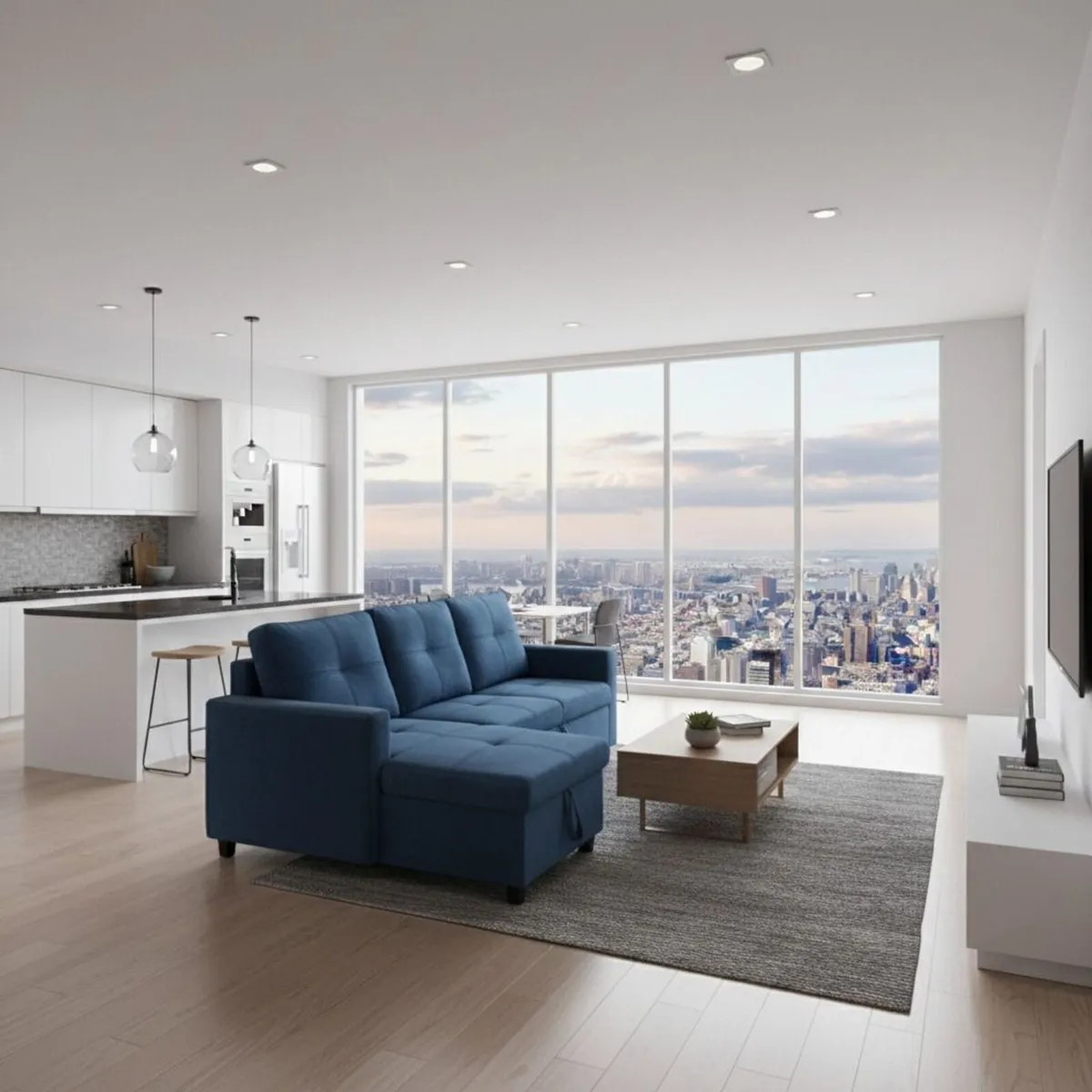 Blue Corner Sofa Bed Storage,215cm - Image 3