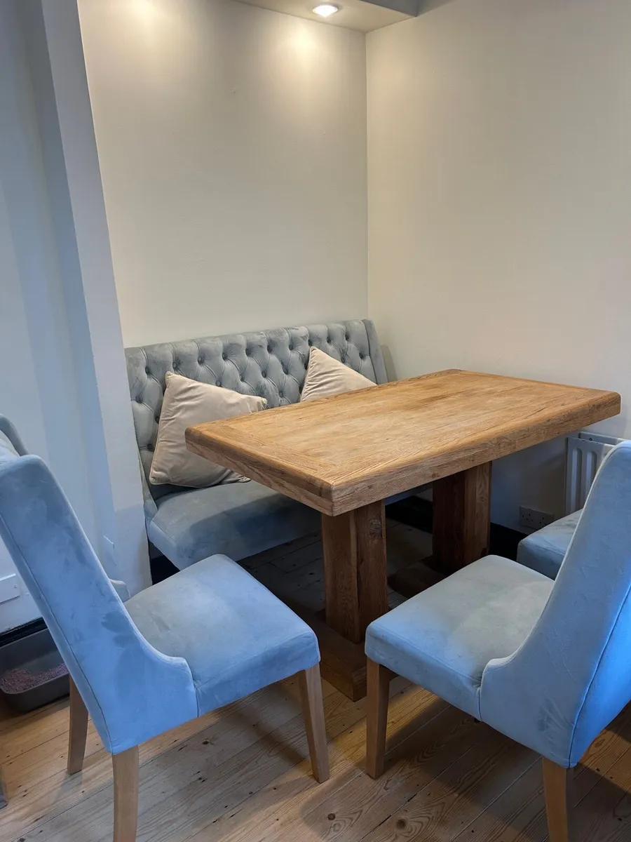 Kitchen table, bench and 3 chair set with cushions - Image 1