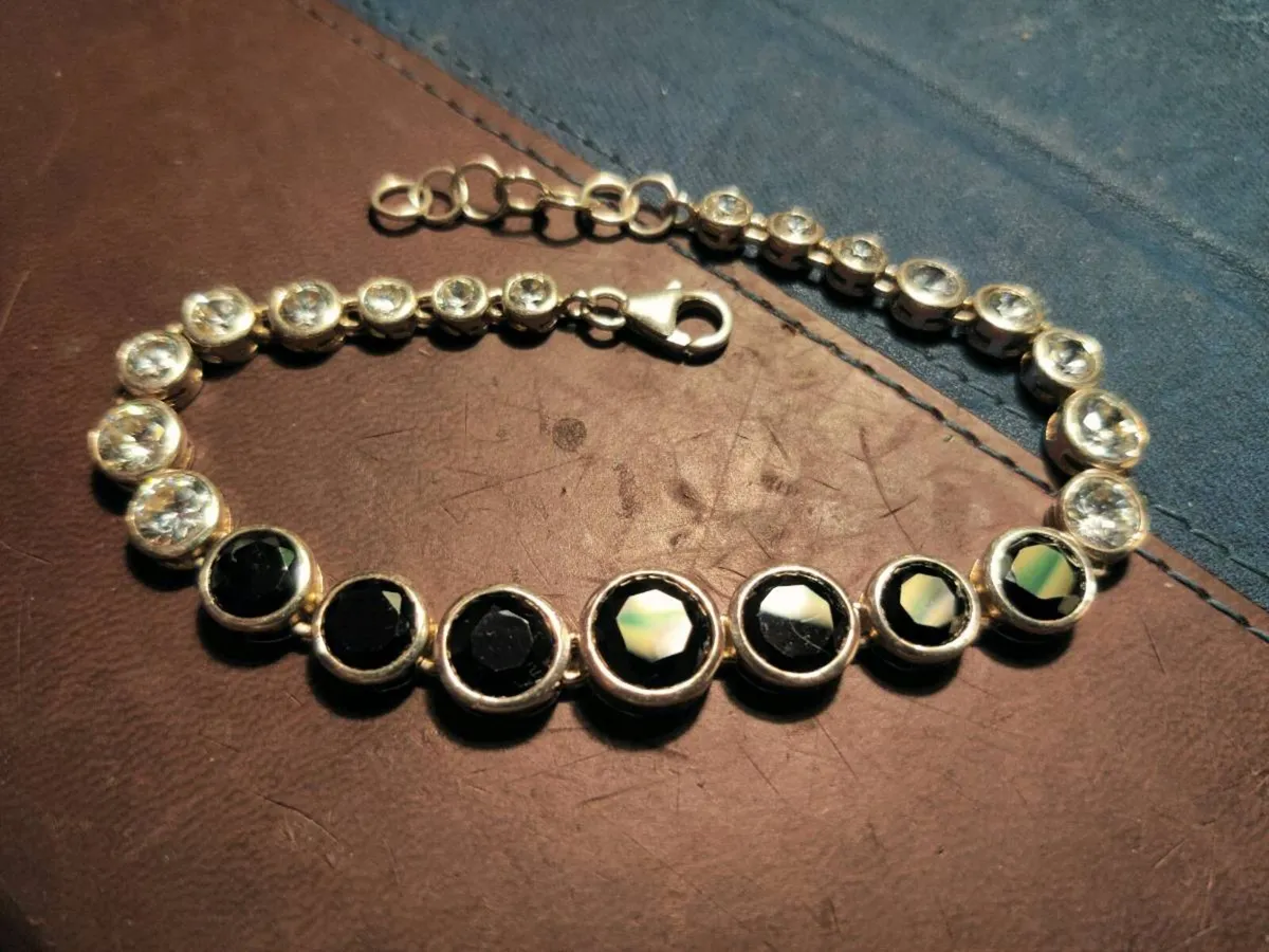 GLITTERY BLACK SAPPHIRES, 925 Silver New Bracelet - Image 2