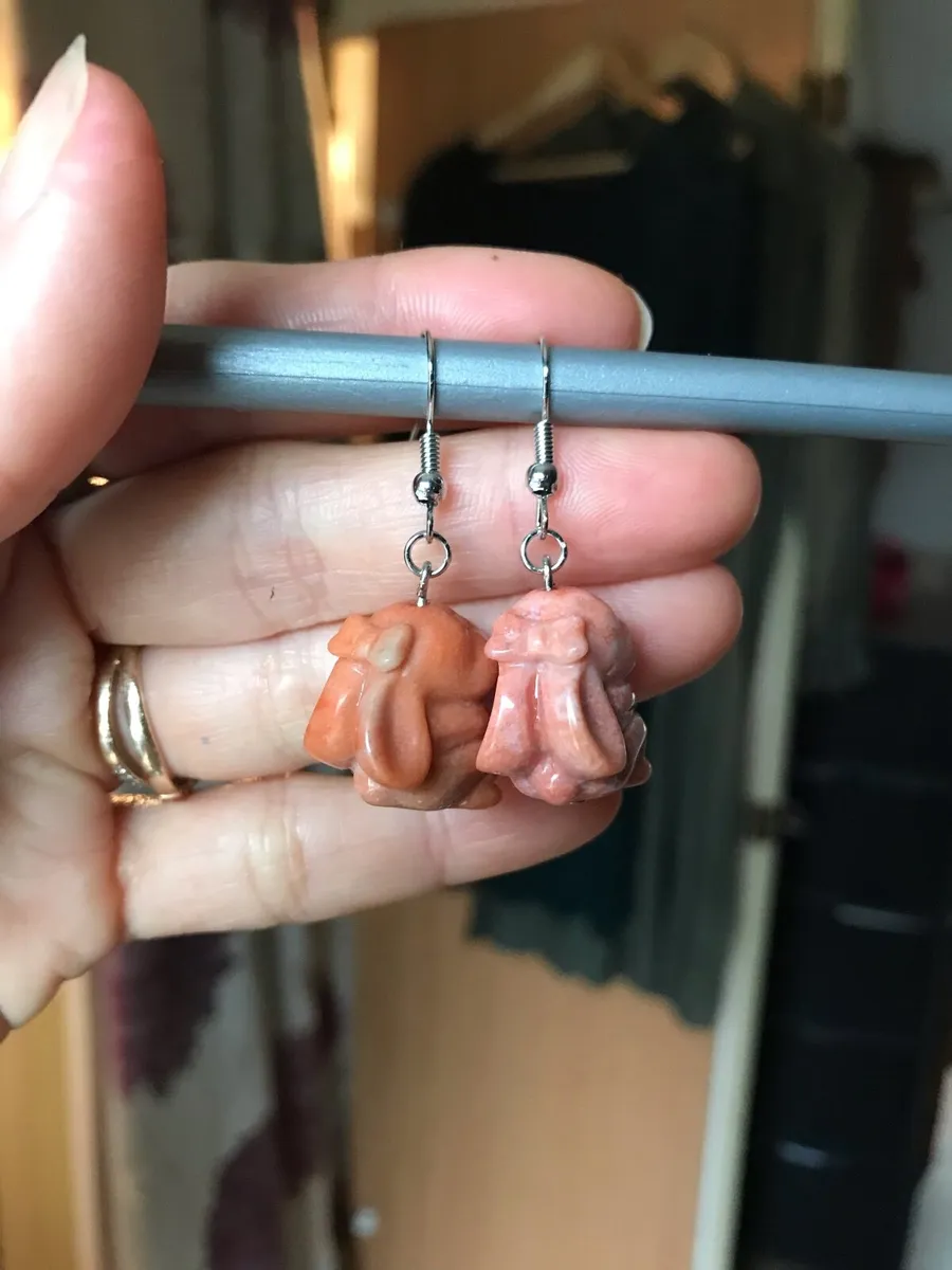 Natural fossil coral jade handmade earrings - Image 4