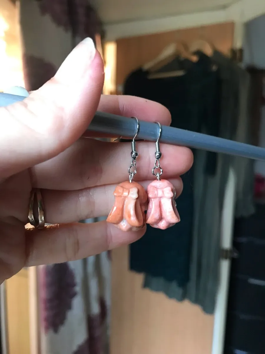 Natural fossil coral jade handmade earrings - Image 1