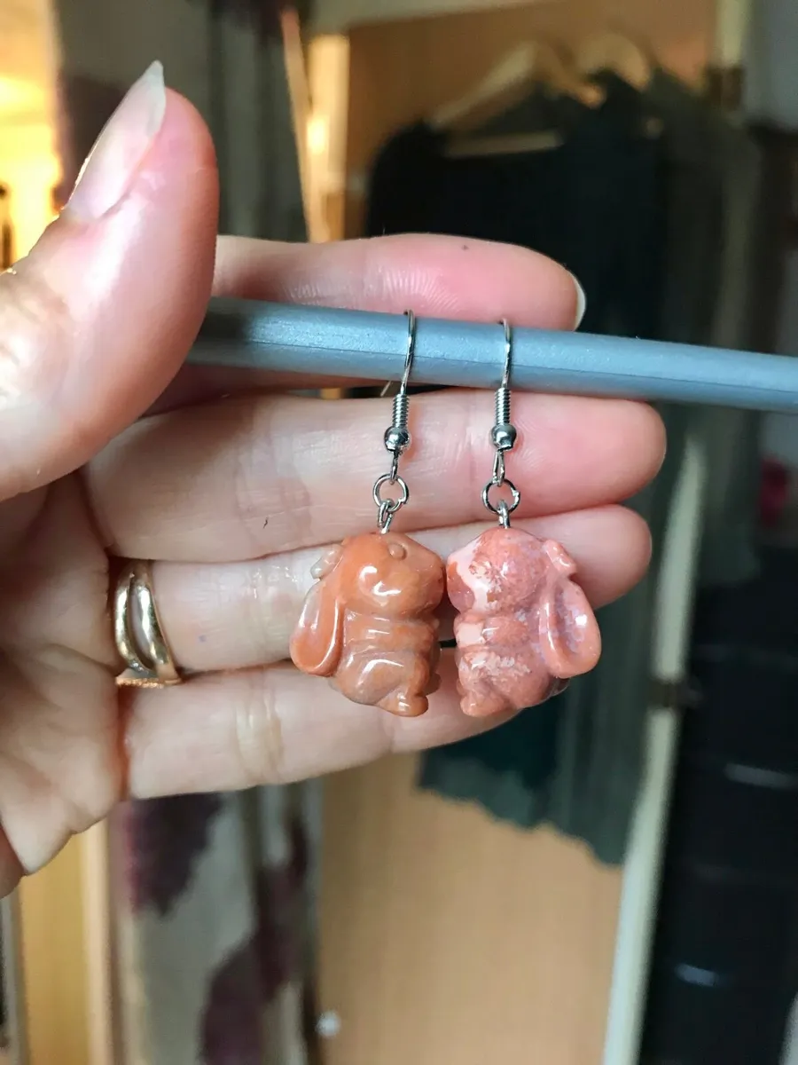 Natural fossil coral jade handmade earrings - Image 2