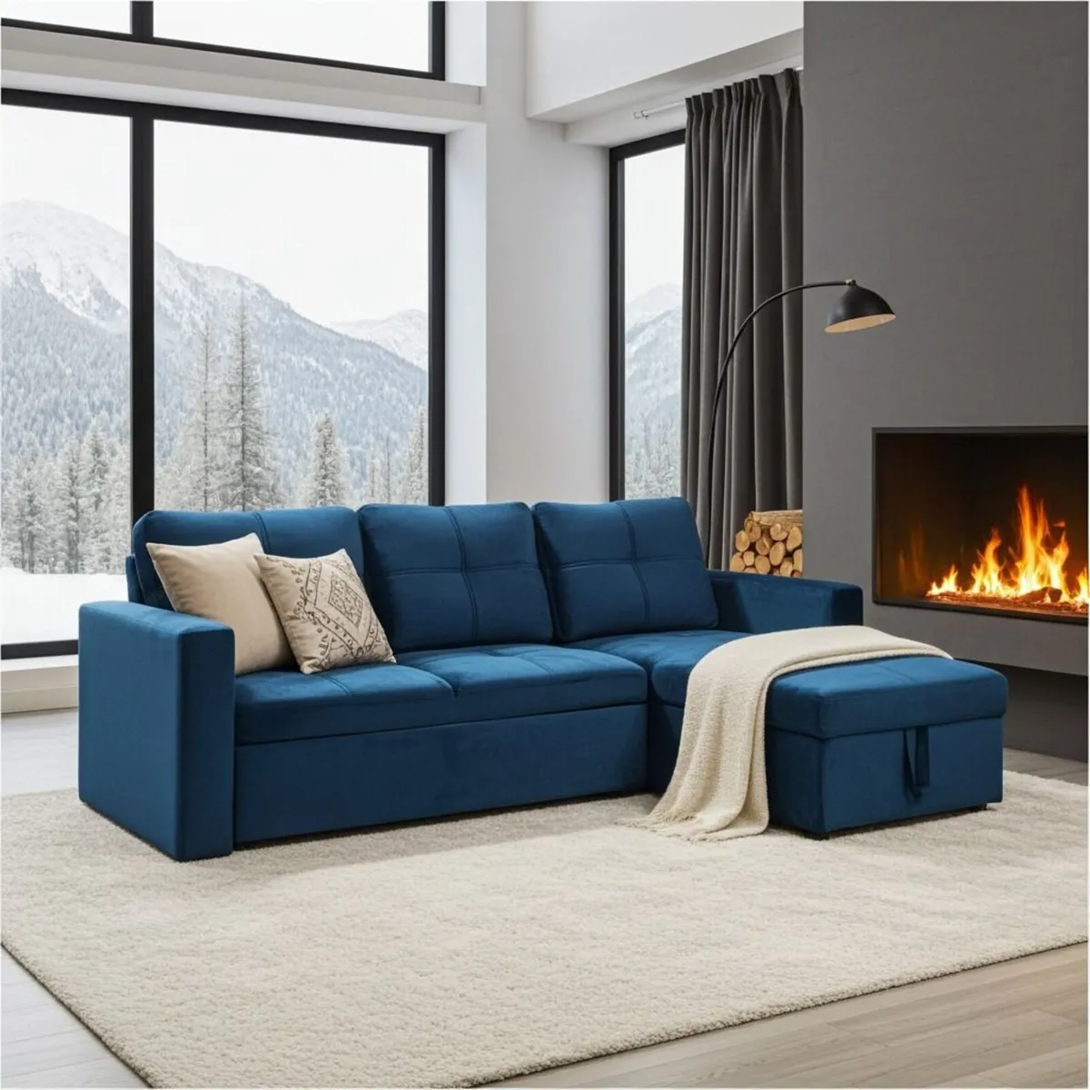 Blue Corner Sofa Bed Storage,215cm - Image 1