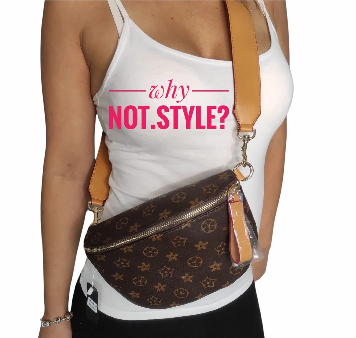 Brown patterned kidney bag - Image 4