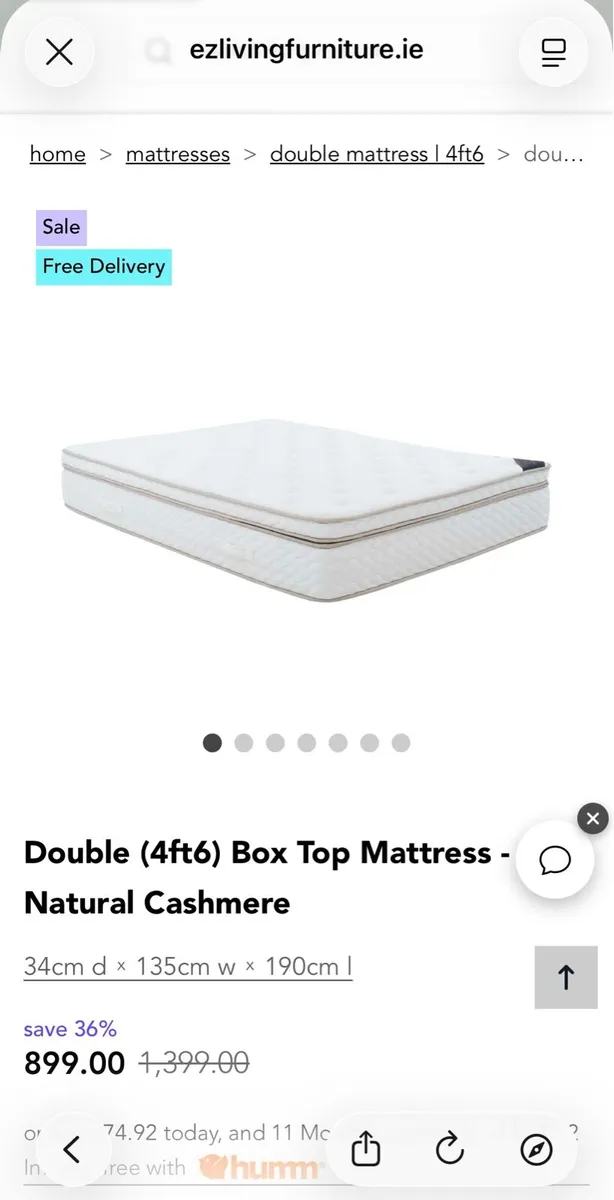 Double 4ft6 Box Top Mattress- Natural cashmere - Image 3