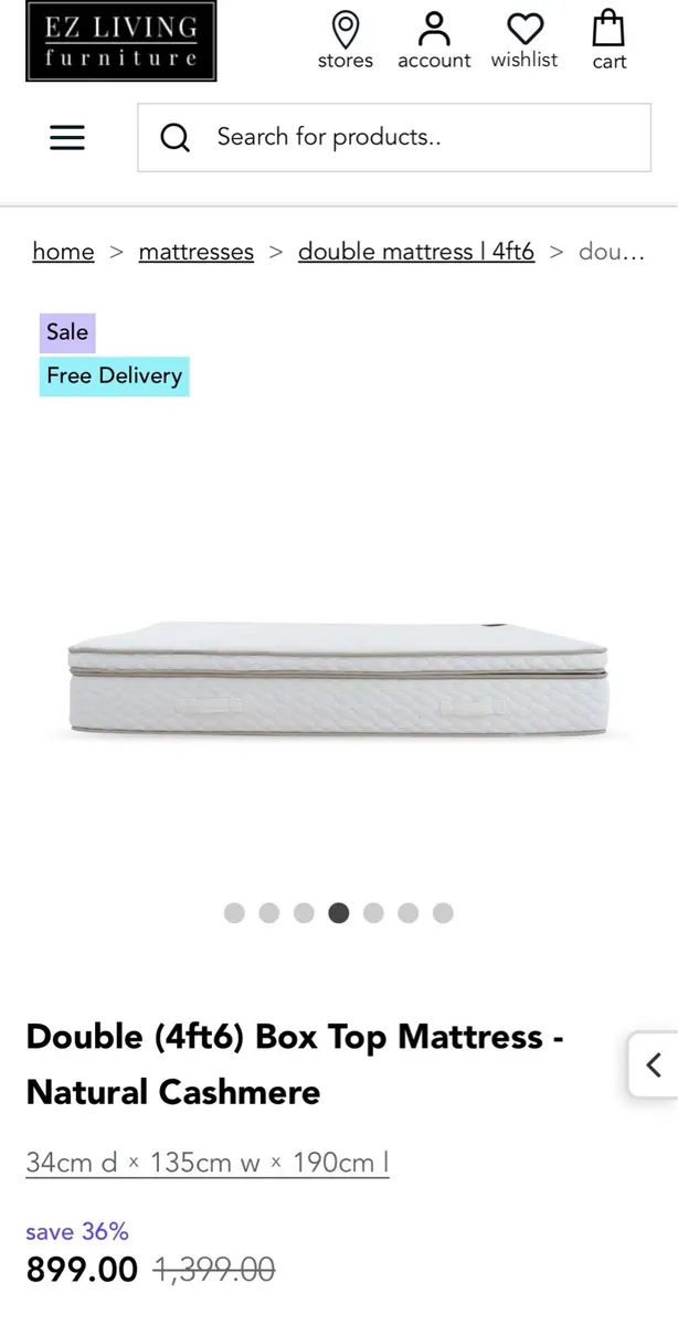 Double 4ft6 Box Top Mattress- Natural cashmere - Image 1