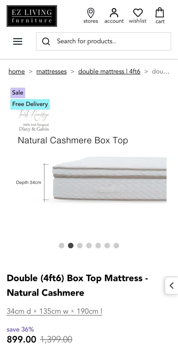 Double 4ft6 Box Top Mattress- Natural cashmere - Image 2