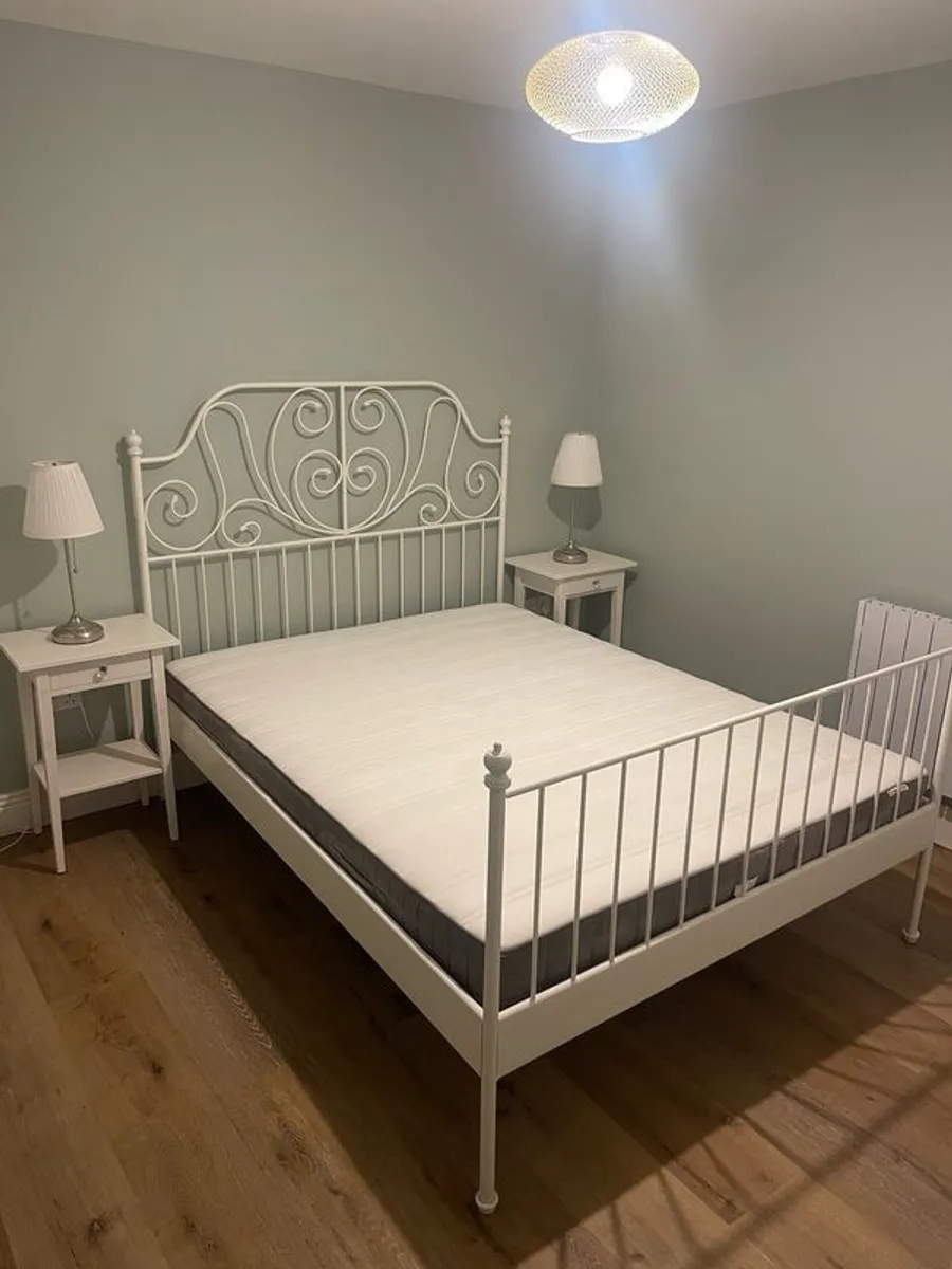 King Size Metal Frame Bed with Mattress & Bedside Lockers - Image 1