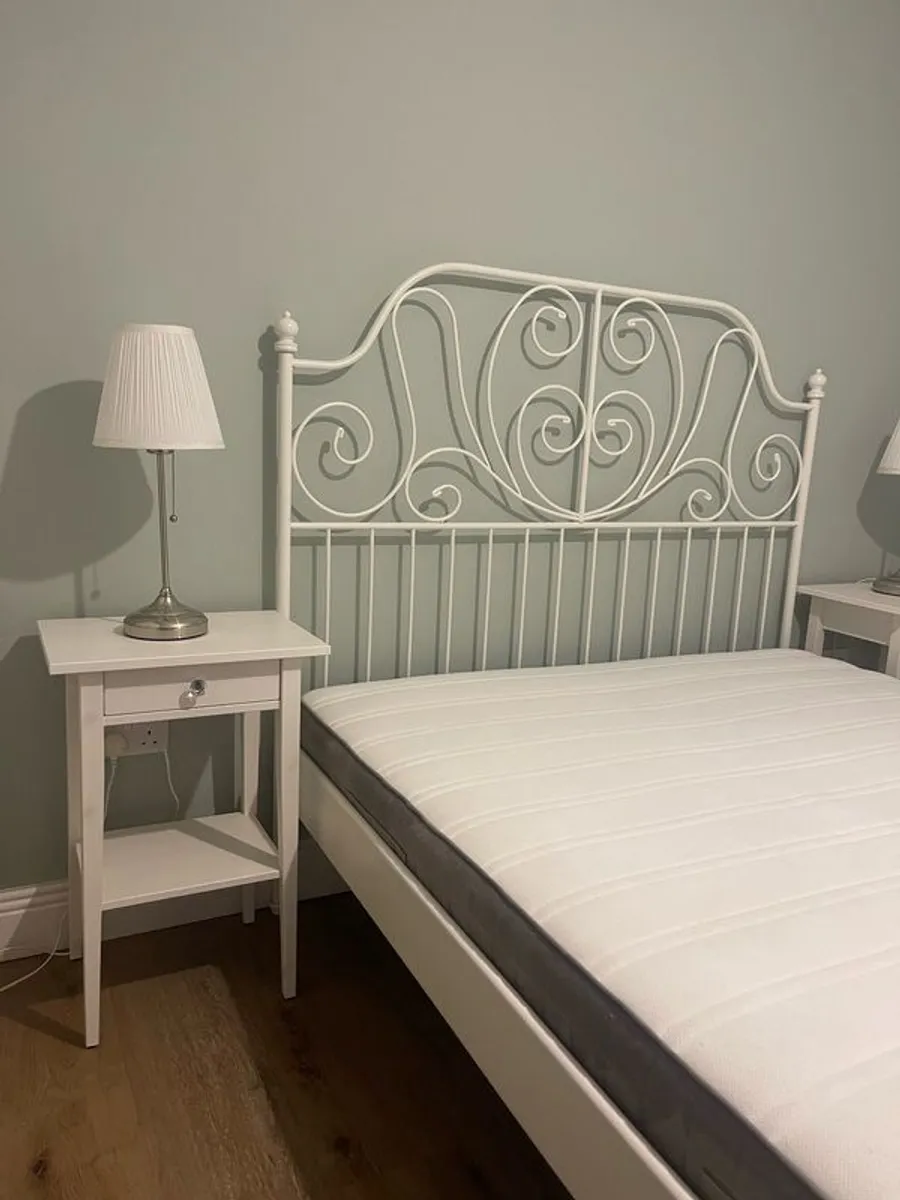 King Size Metal Frame Bed with Mattress & Bedside Lockers - Image 2