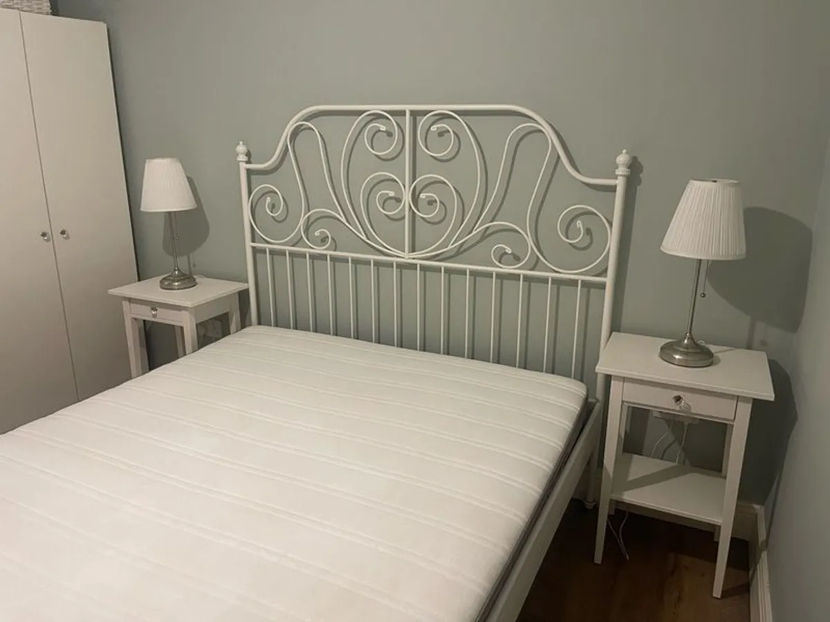 King Size Metal Frame Bed with Mattress & Bedside Lockers - Image 4