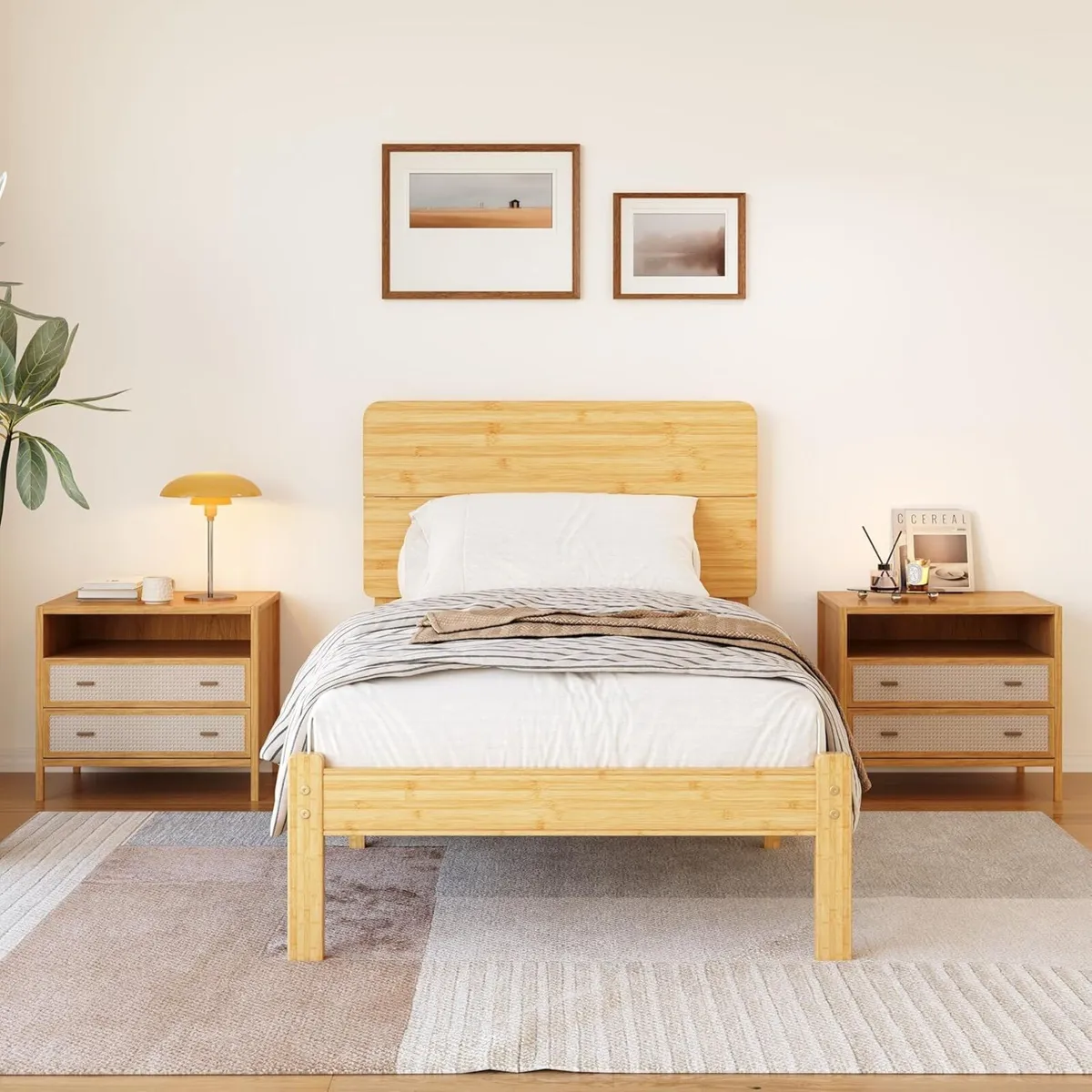 Wooden Single Bed Frame with Headboard - Bamboo - Image 3
