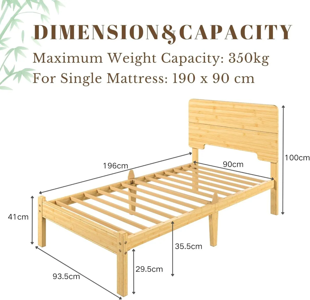 Wooden Single Bed Frame with Headboard - Bamboo - Image 2
