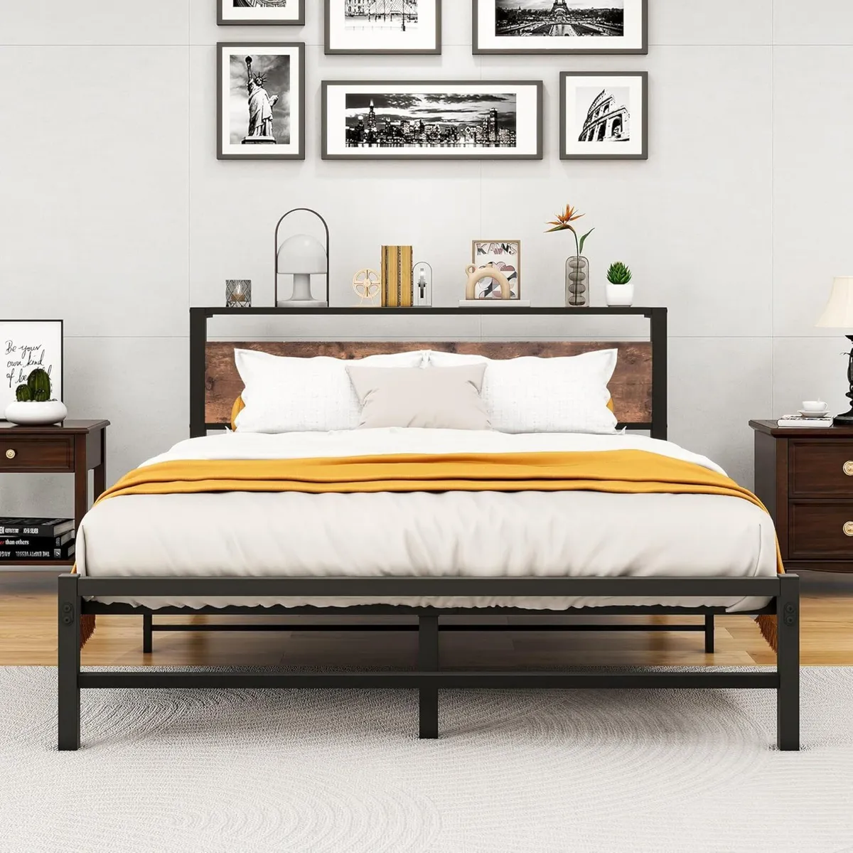 King Size bed frame With Wood Storage Headboard - Image 1