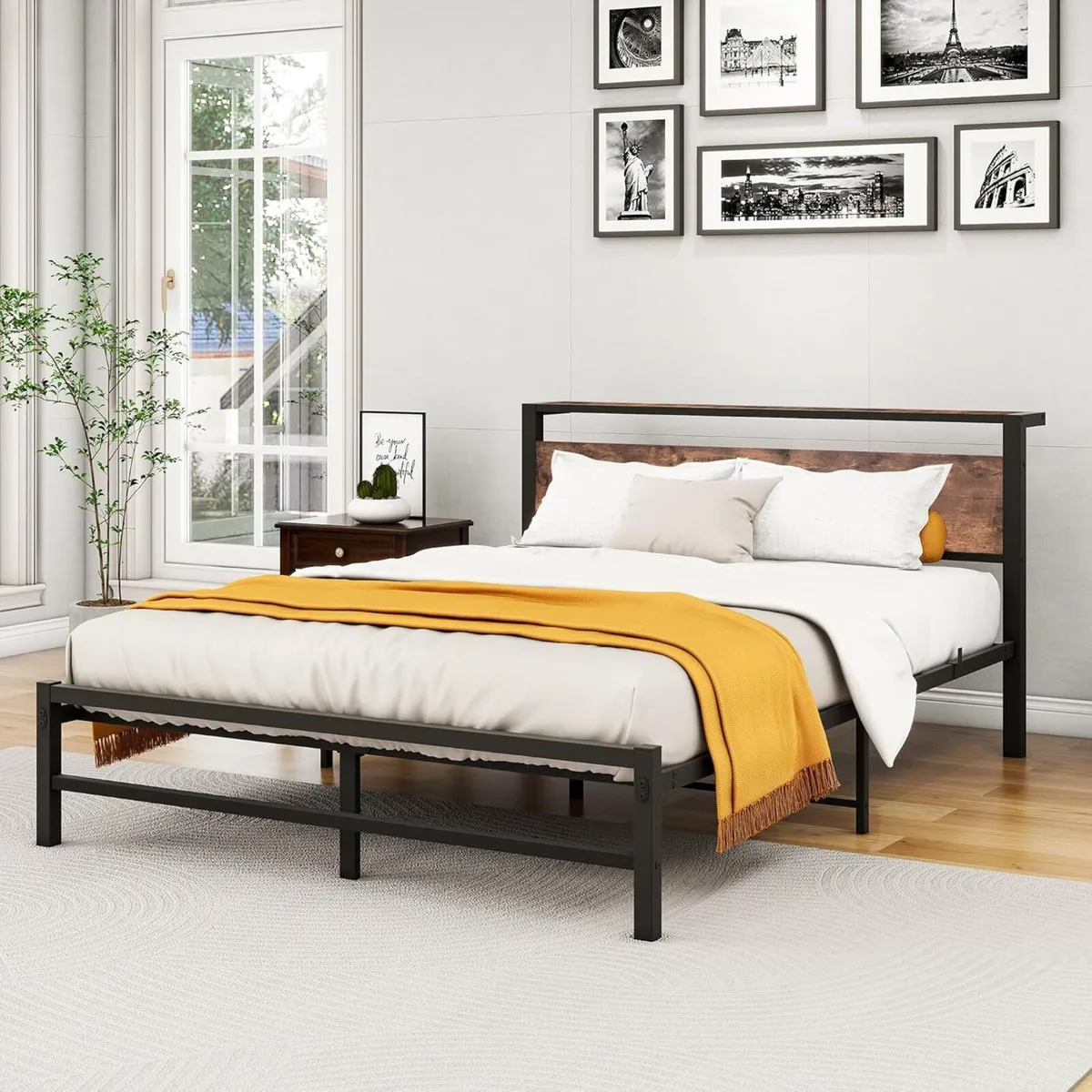 King Size bed frame With Wood Storage Headboard - Image 3