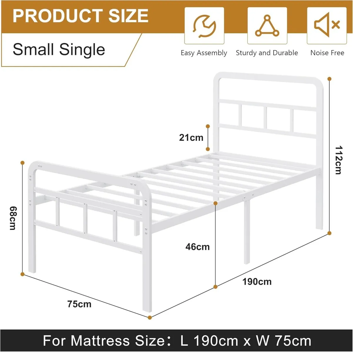 2ft6 Small Single Bed Frame with Headboard and - Image 2