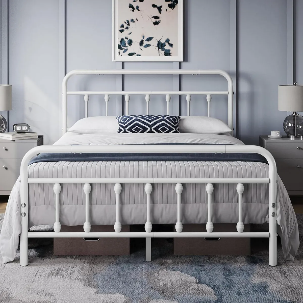 4ft6 Double Bed Frame Vintage Iron Platform with - Image 1