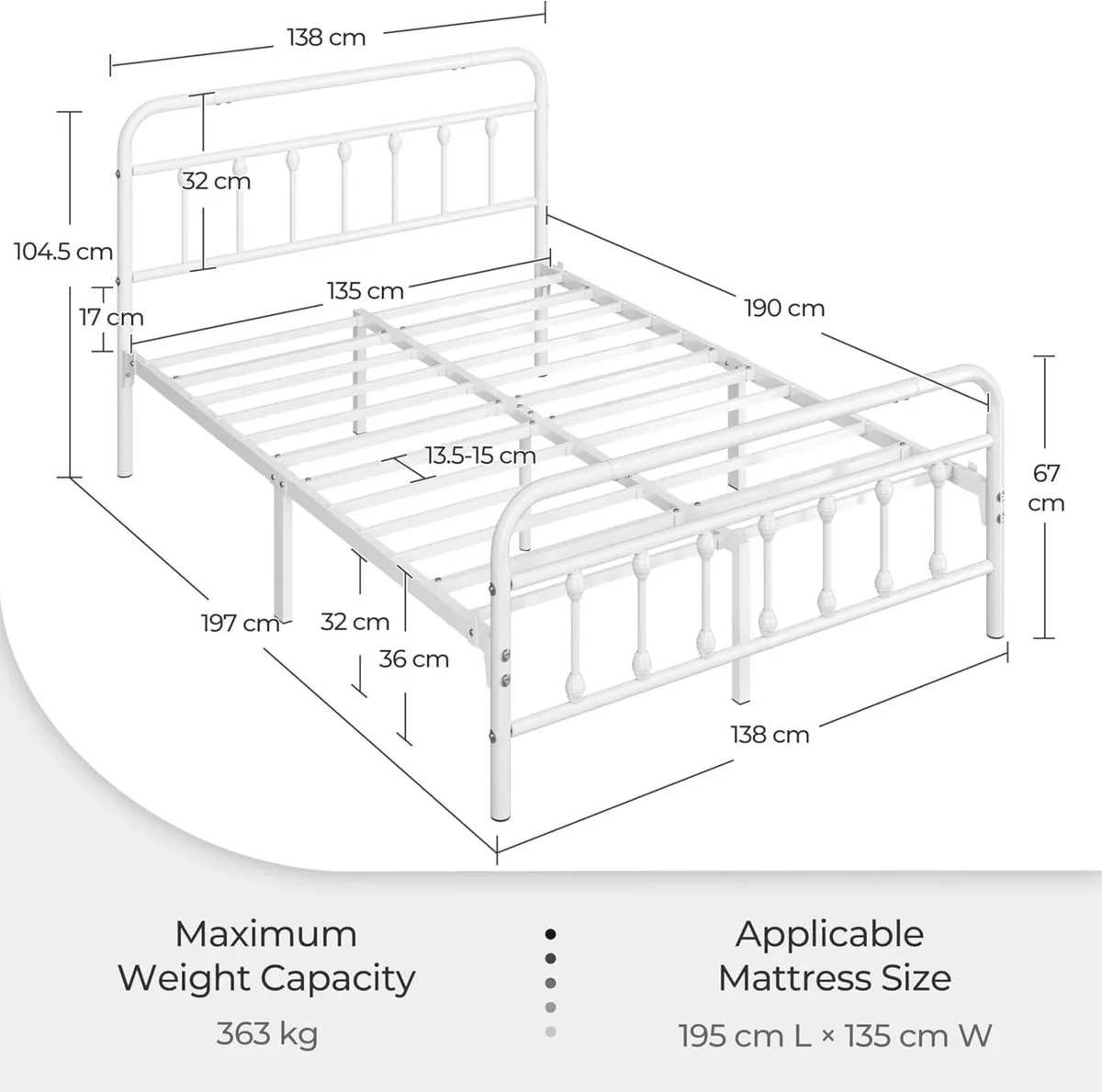 4ft6 Double Bed Frame Vintage Iron Platform with - Image 2
