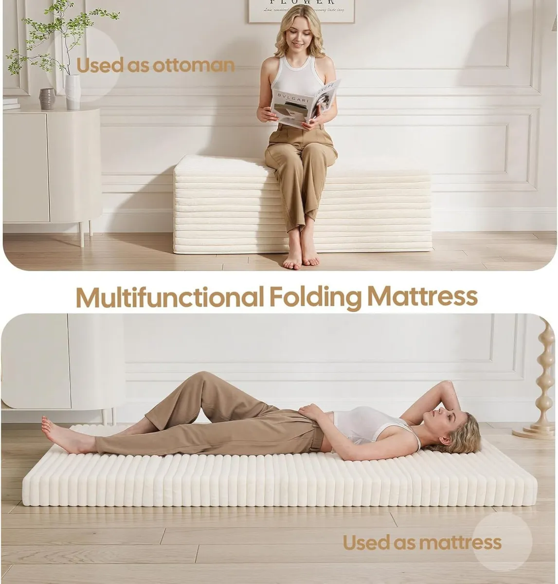 Folding Floor Mattress Double 190x135cm 4-Fold - Image 3