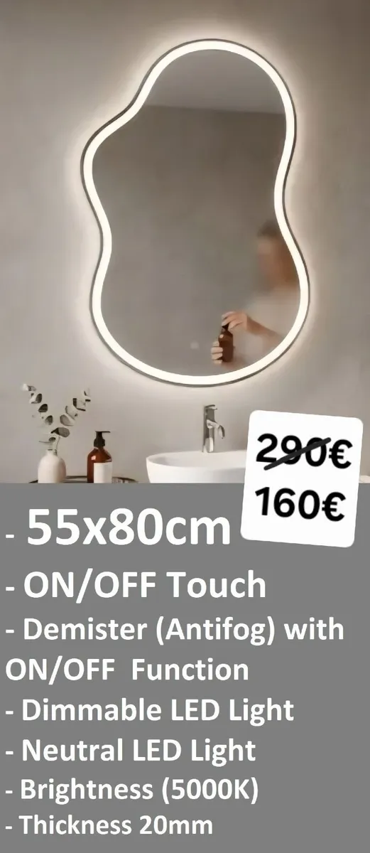 LED Bathroom Mirror 55x80cm Antifog Bedroom Makeup - Image 1
