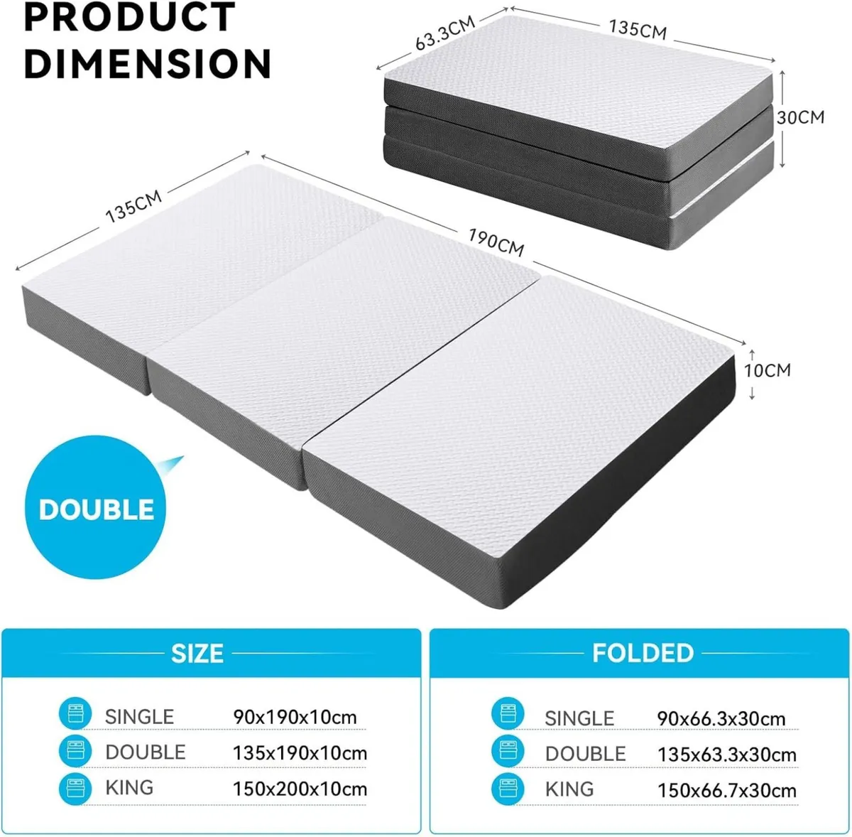 Foldable Folding Mattress Double Tri-fold Memory - Image 2
