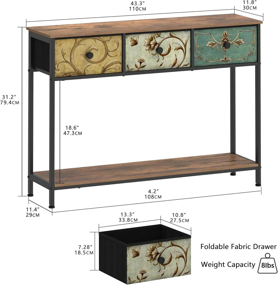 Console Table for Hallway Slim with 3 Drawers - Image 3