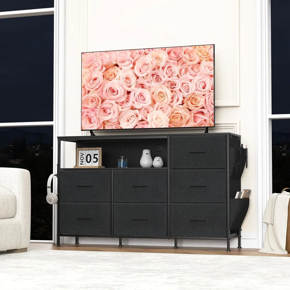 7-Drawer Fabric Chest of Drawers – Black Storage - Image 2