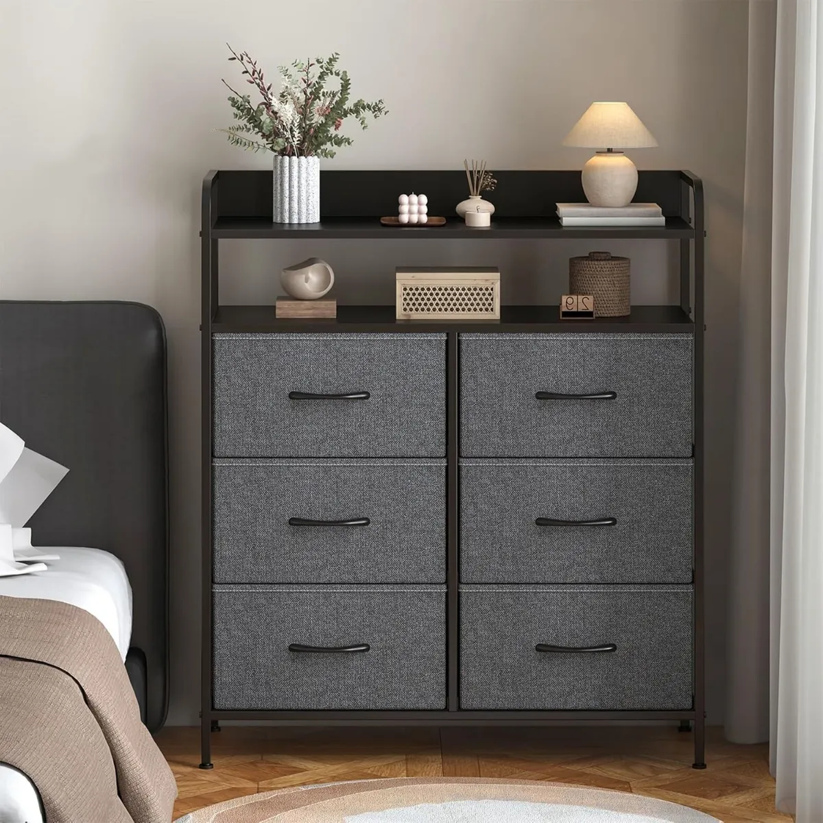 6 Drawer Fabric Chest Of Drawers Double Wooden - Image 2