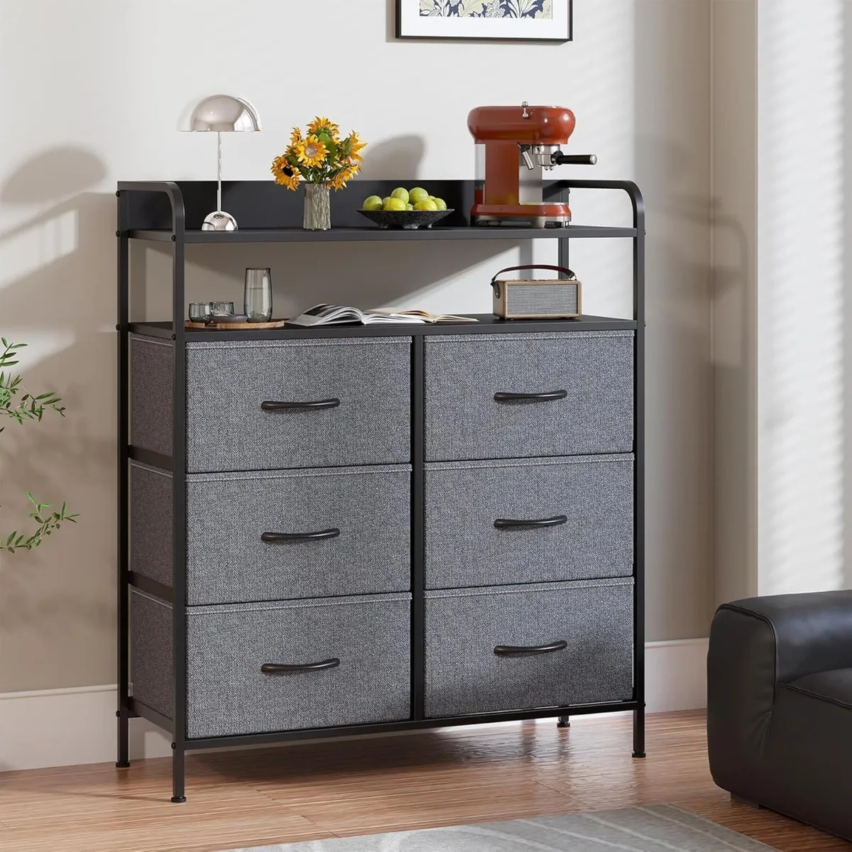 6 Drawer Fabric Chest Of Drawers Double Wooden - Image 4