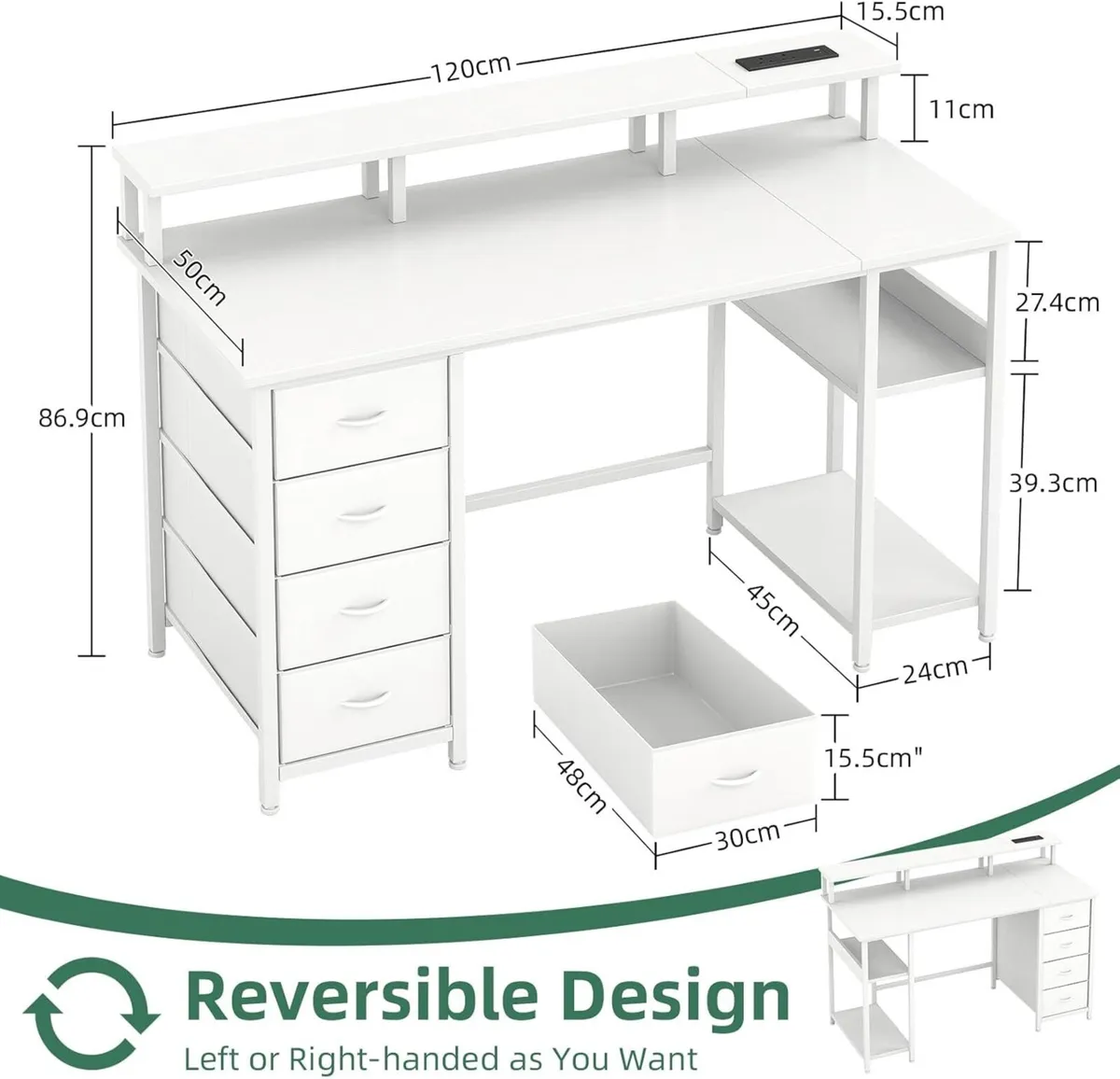 120CM Computer Desk with 4 Fabric Drawers Gaming - Image 3