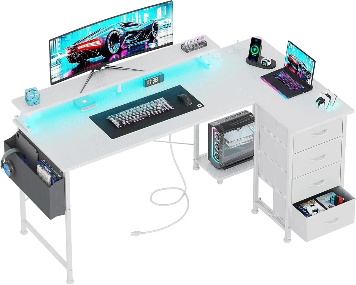 L Shaped Gaming Desk with 4 Drawers 63 Reversible - Image 1