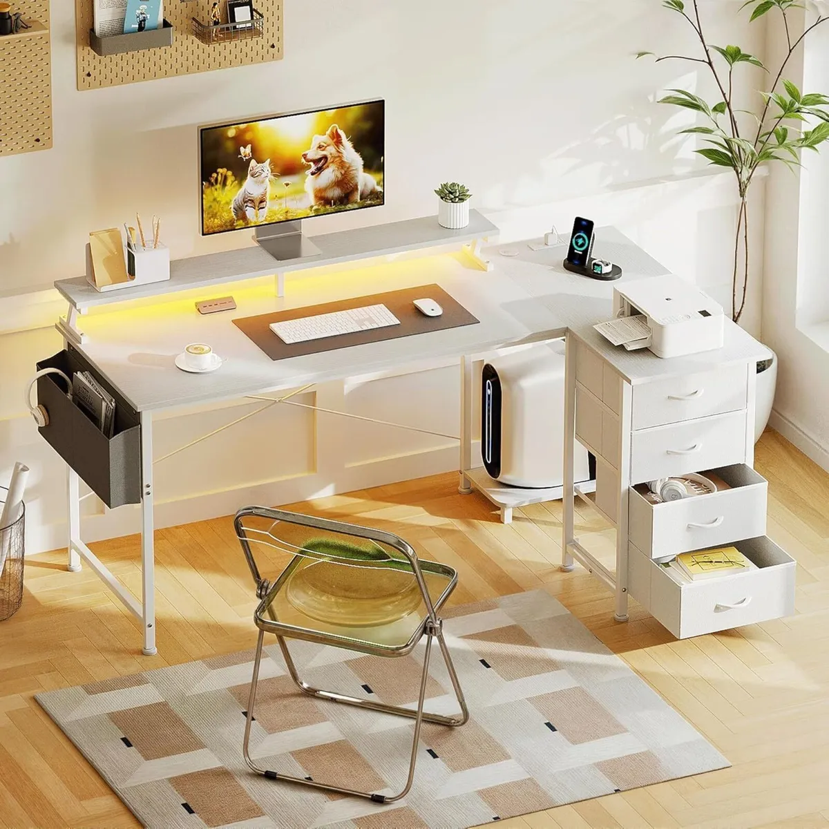 L Shaped Gaming Desk with 4 Drawers 63 Reversible - Image 2