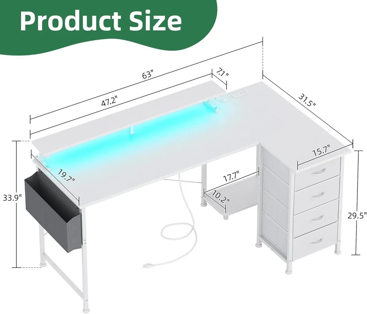 L Shaped Gaming Desk with 4 Drawers 63 Reversible - Image 3