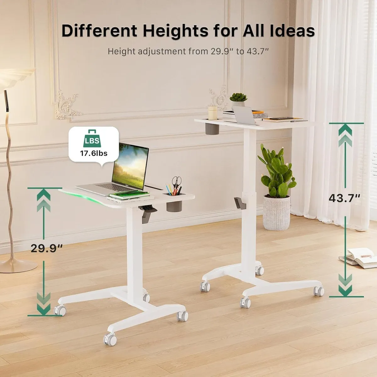 Mobile Standing Desk Pneumatic Height Adjustable - Image 3