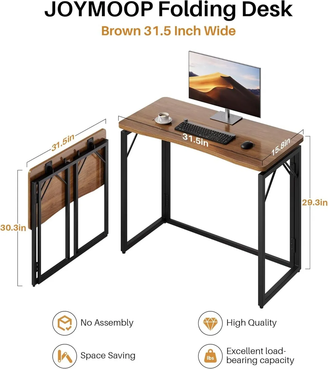 31.5 Folding Desk - Brown No Assembly Small - Image 3
