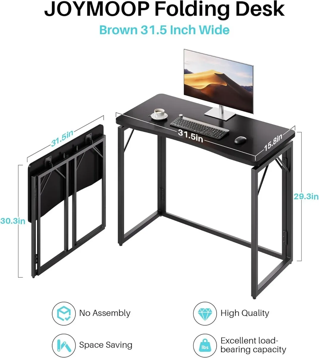 Black 31.5 Folding Desk No Assembly Small - Image 3