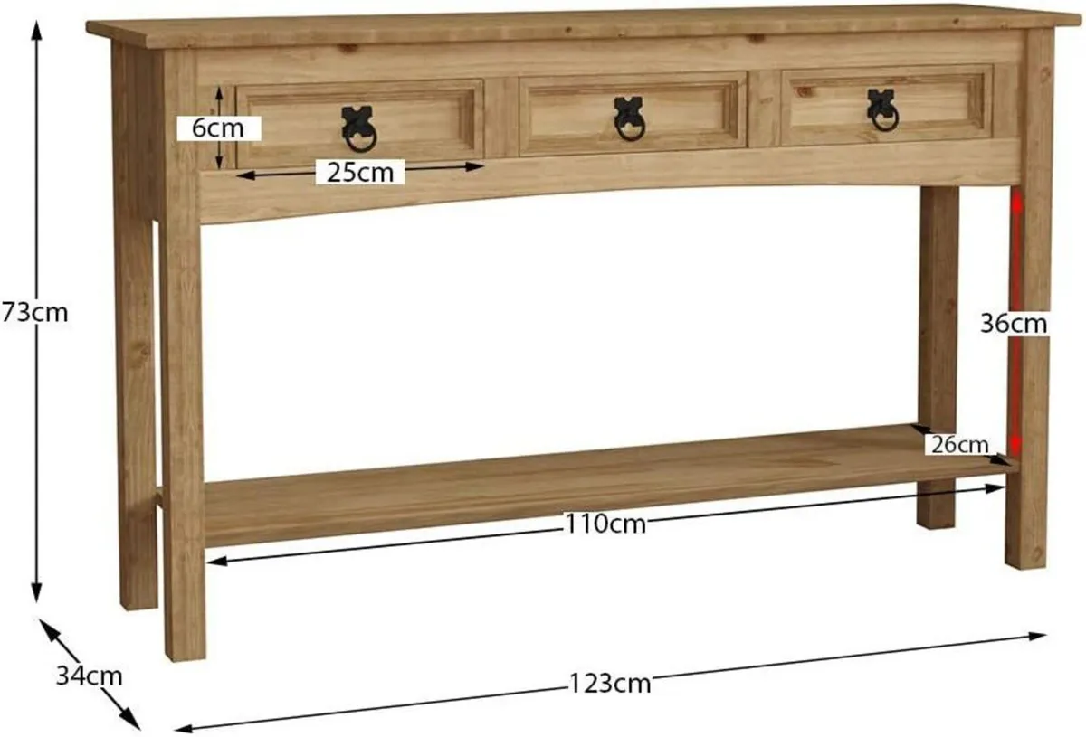Rectangular Corona Console Table 3 Drawer With - Image 2