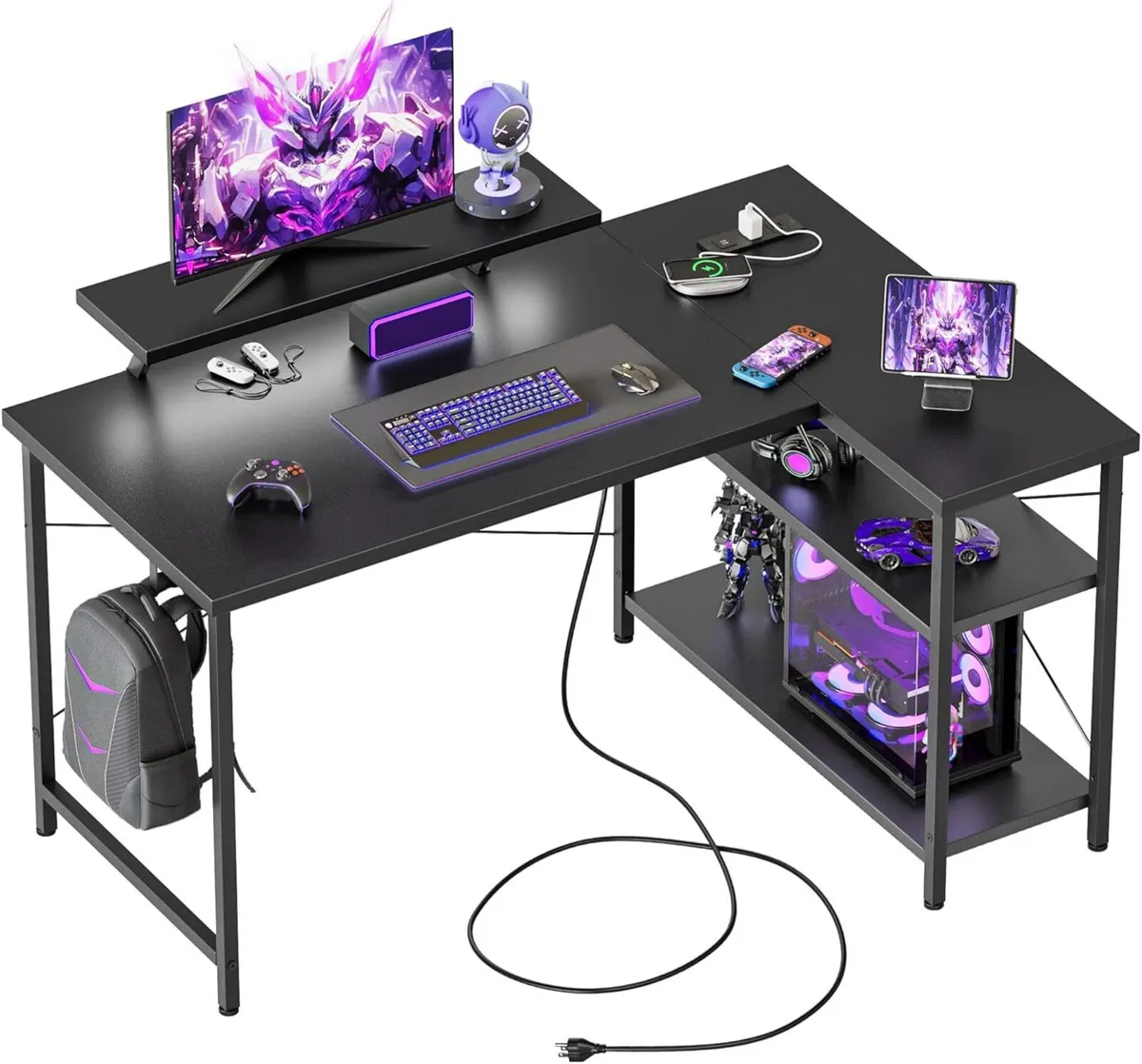 Small L-Shaped Desk with LED 120x70cm Computer - Image 1