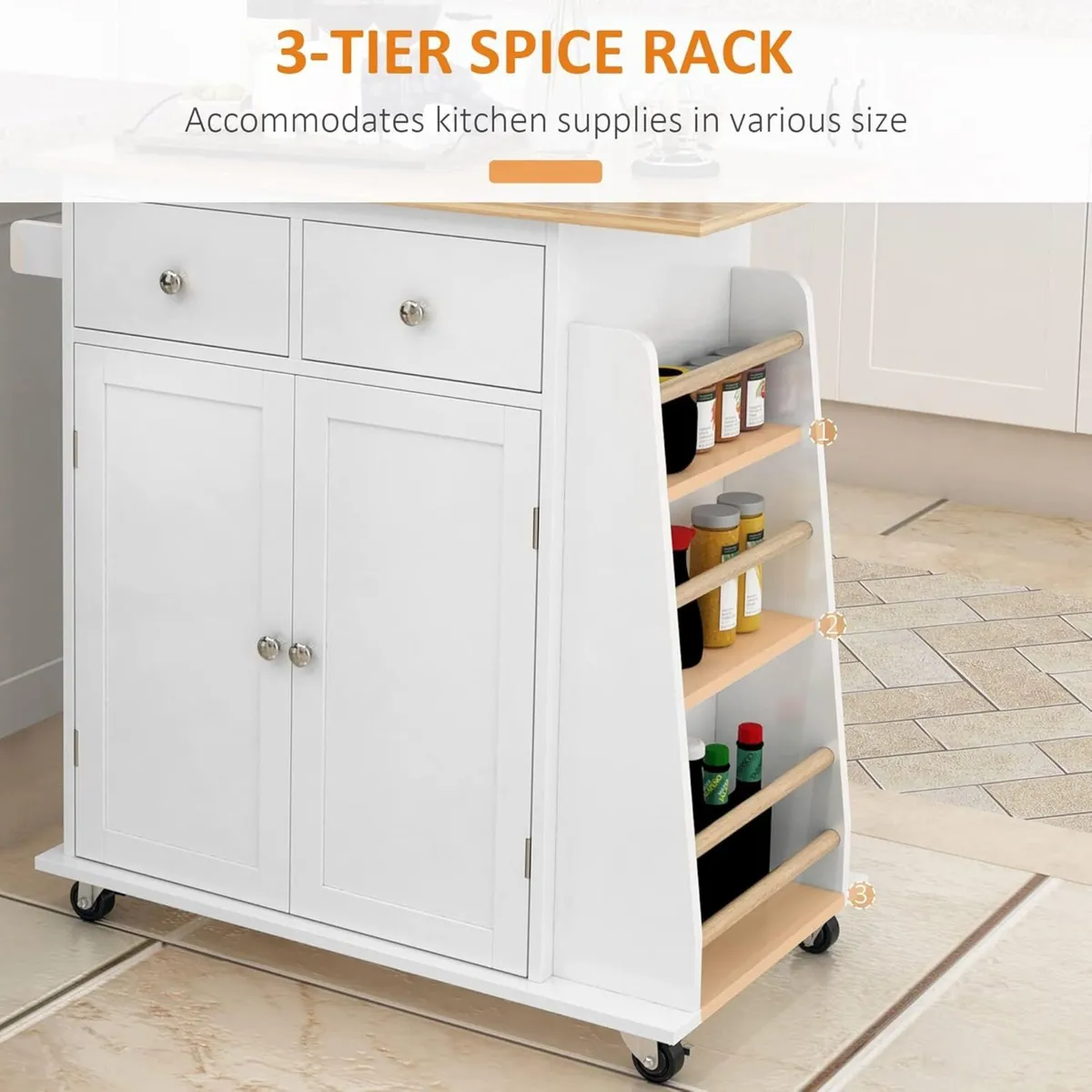 Kitchen Island on Wheels Mobile Storage Trolley - Image 4
