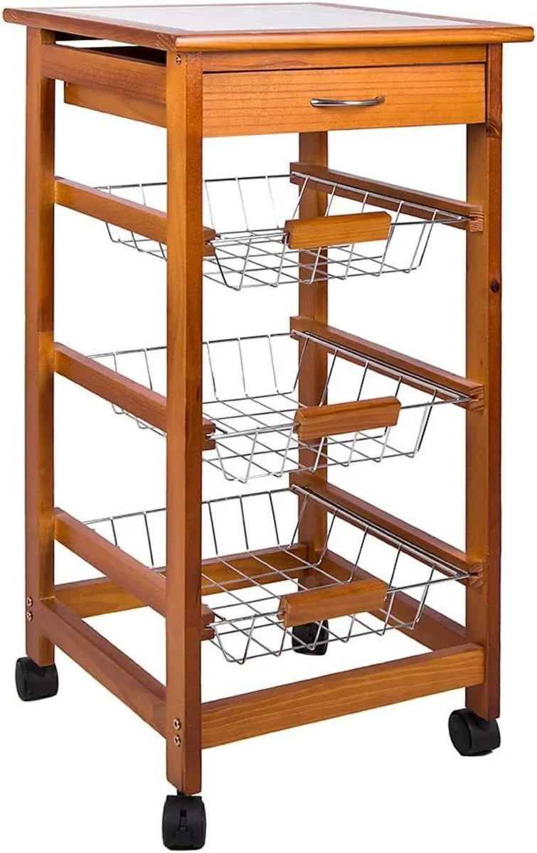 3 Tier Kitchen Trolley Wood Brown - Image 1