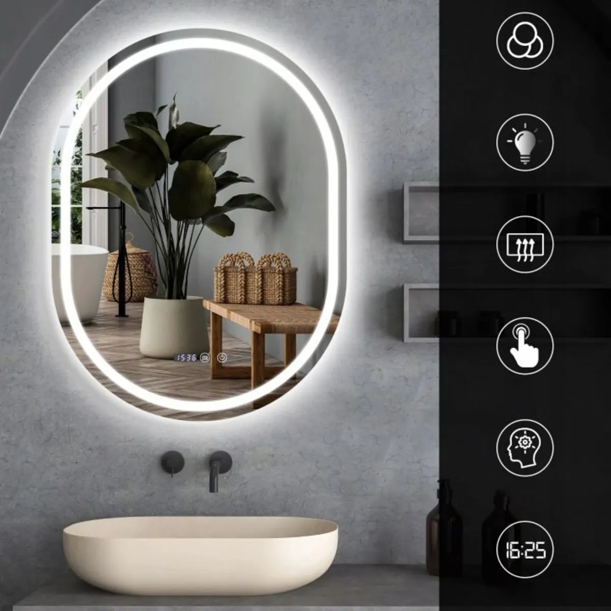 LED Bathroom Mirror Dual LED Time Demister Makeup - Image 2